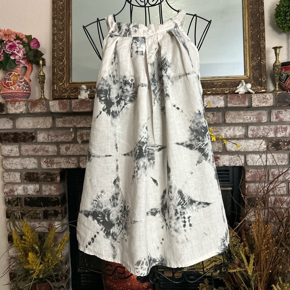 Bellambra Black & White Tie-Dye 100% Linen Halter Neck Line Top